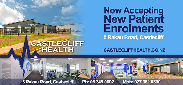 Dublin Board creative. Castlecliff Health. Now accepting New Patient Enrolments. 5 Rakau Road, Castlecliff. Castlecliff.co.nz. 063490002. 0273810300