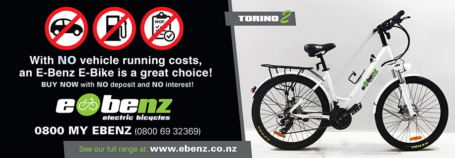 Pukete Board creative. With No vehicle running costs, an E-bike is a great choice! Buy now with No deposit and No interest. 0800 MY EBENZ. see our full range at www.ebenz.co.nz