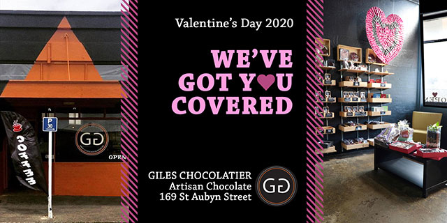 Hobson Board Creative. Valentines Day, we've got you covered. Giles Chocolatier, Artisan Chocolate, 169 St Aubyn Street